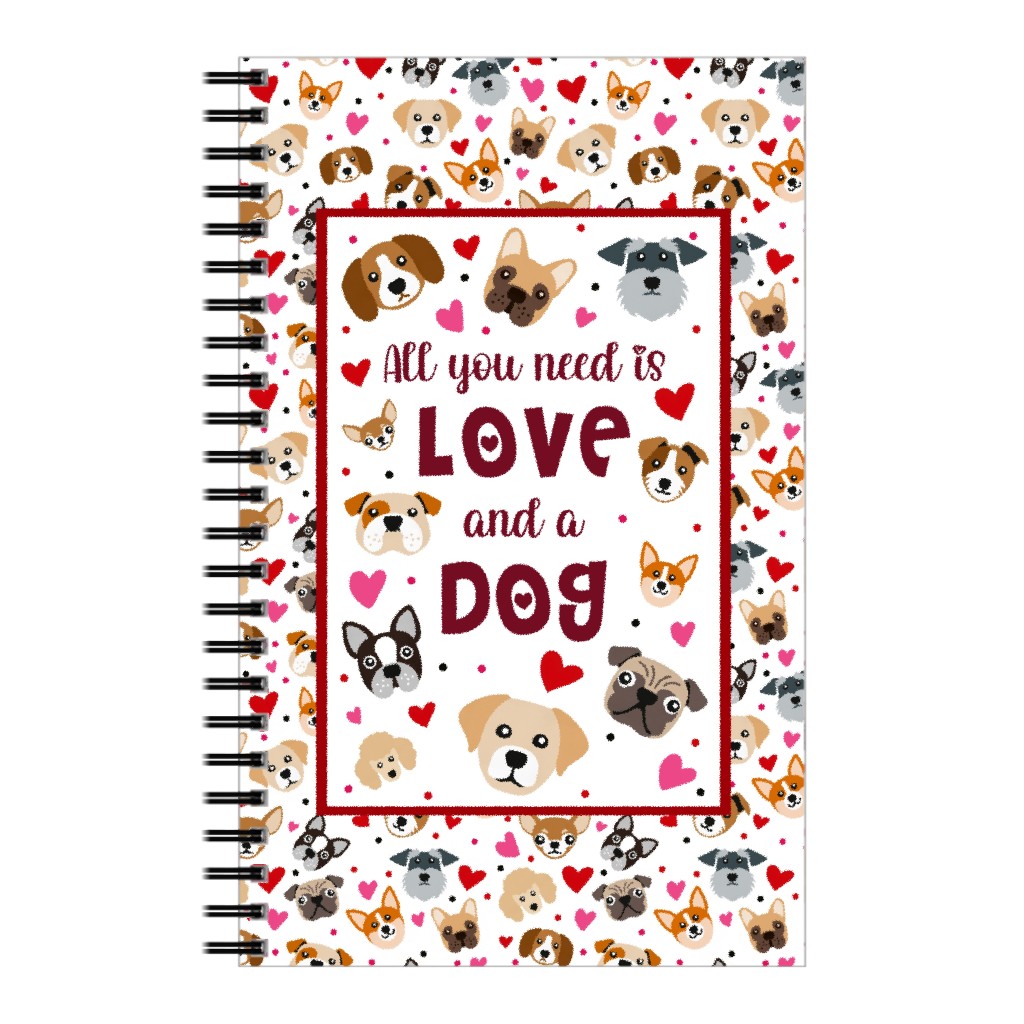 All You Need Is Love Puppy Dogs and Hearts Notebook, 5x8, Multicolor