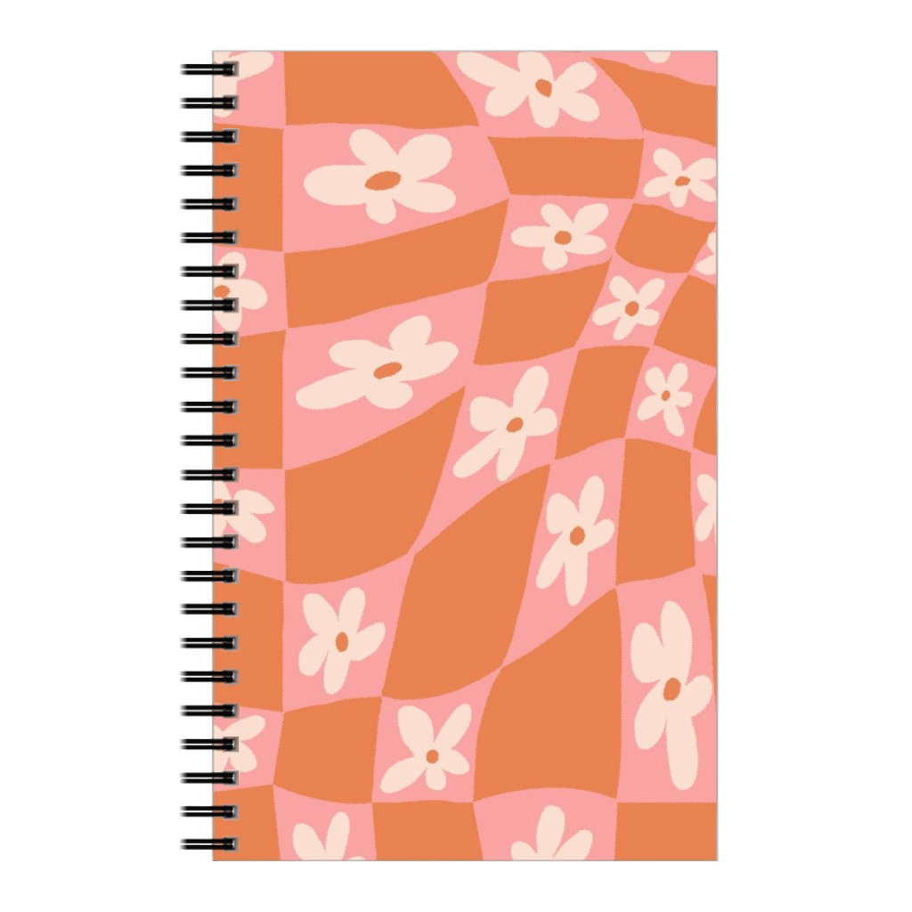 Trippy Chamomile - Floral - Orange and Pink Notebook, 5x8, Orange, Orange