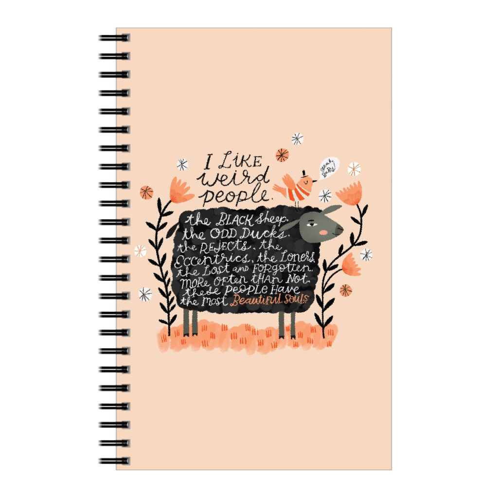 I Like Weird People - Bird & Black Sheep on Pink Notebook, 5x8, Pink