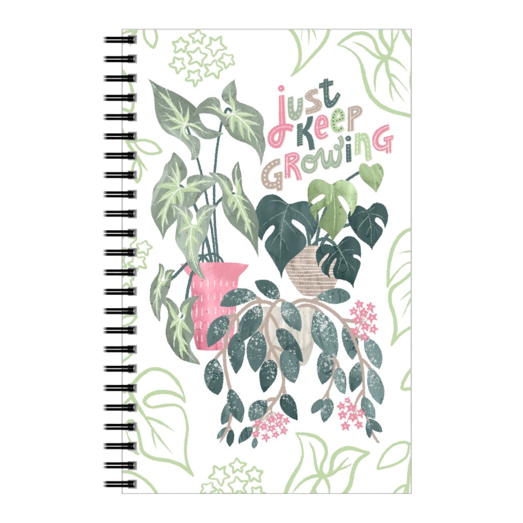 Just Keep Growing Potted Plants - Green Notebook, 5x8, Green