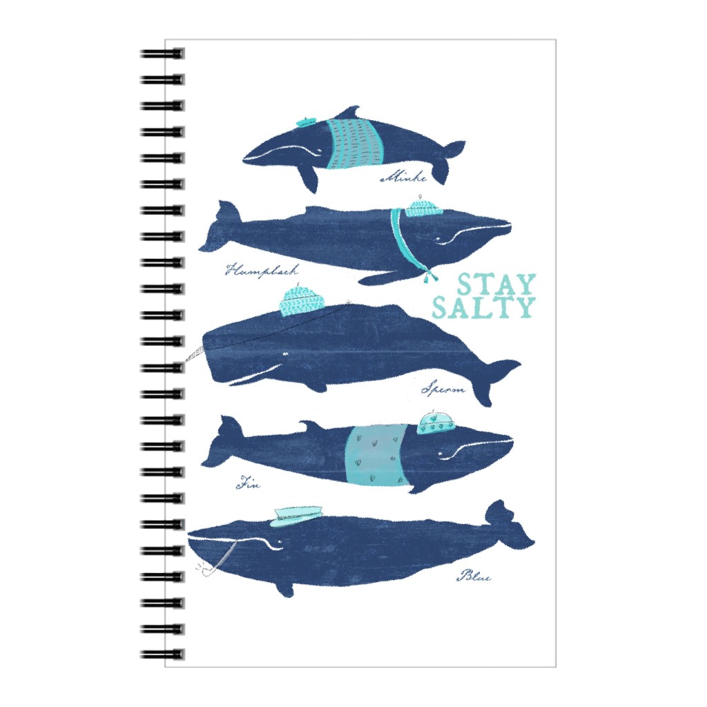 Stay Salty Inspirational Whales Notebook, 5x8, Blue, True Blue