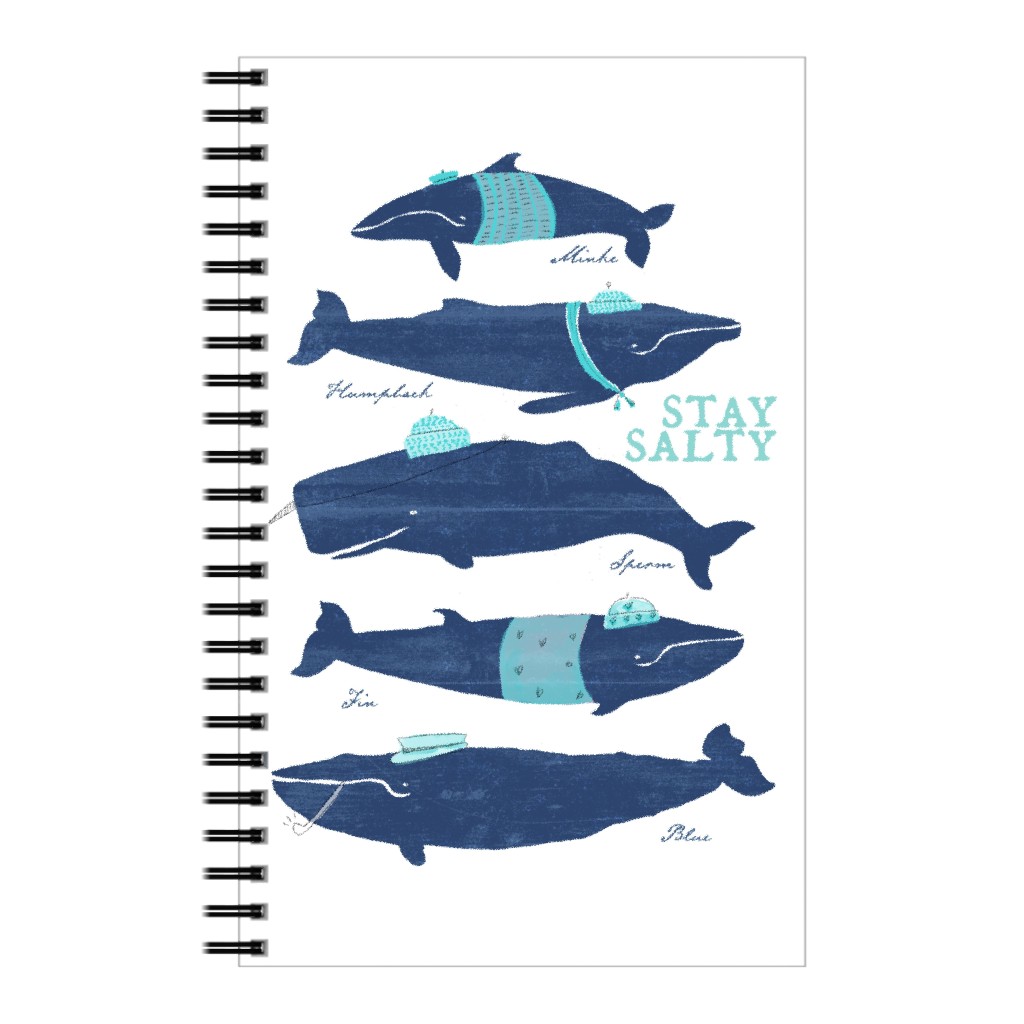 Stay Salty Inspirational Whales Notebook, 5x8, Blue