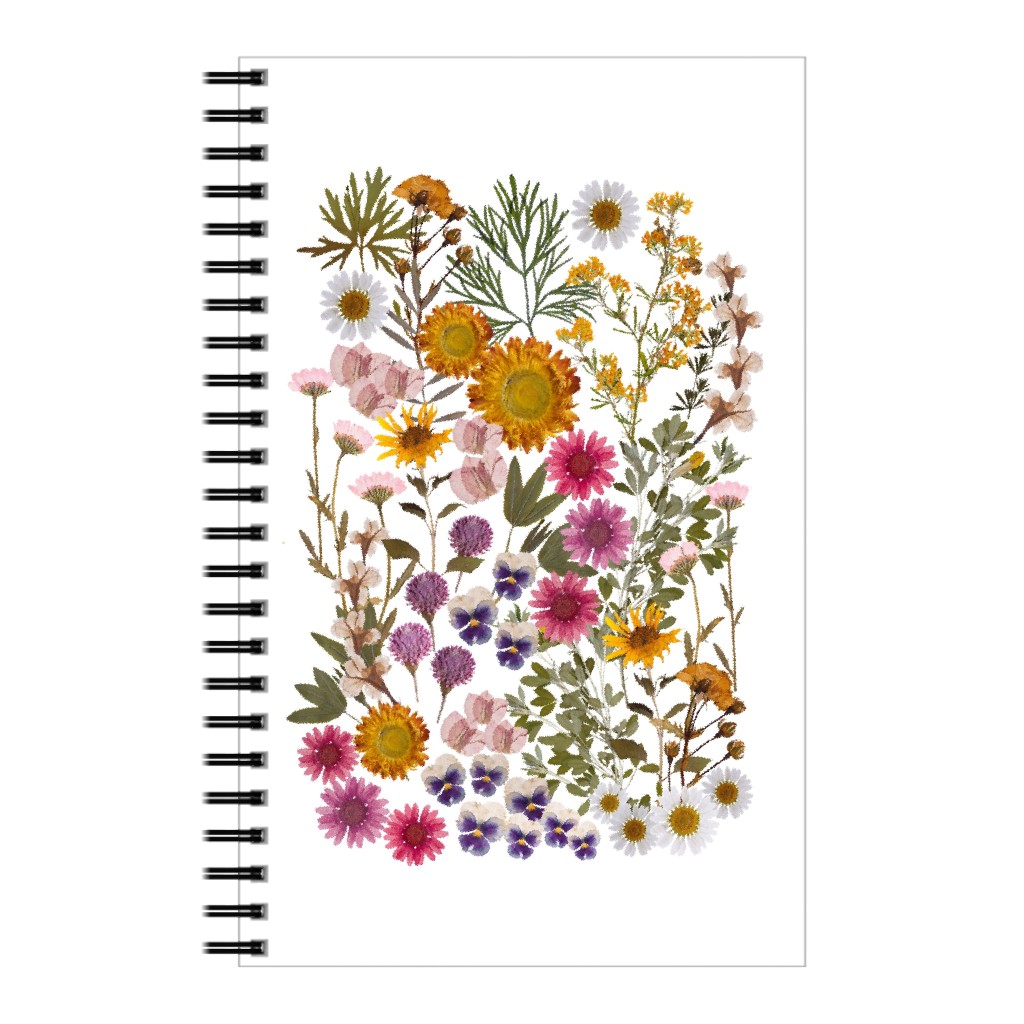 Pressed Flowers on White Notebook, 5x8, Multicolor