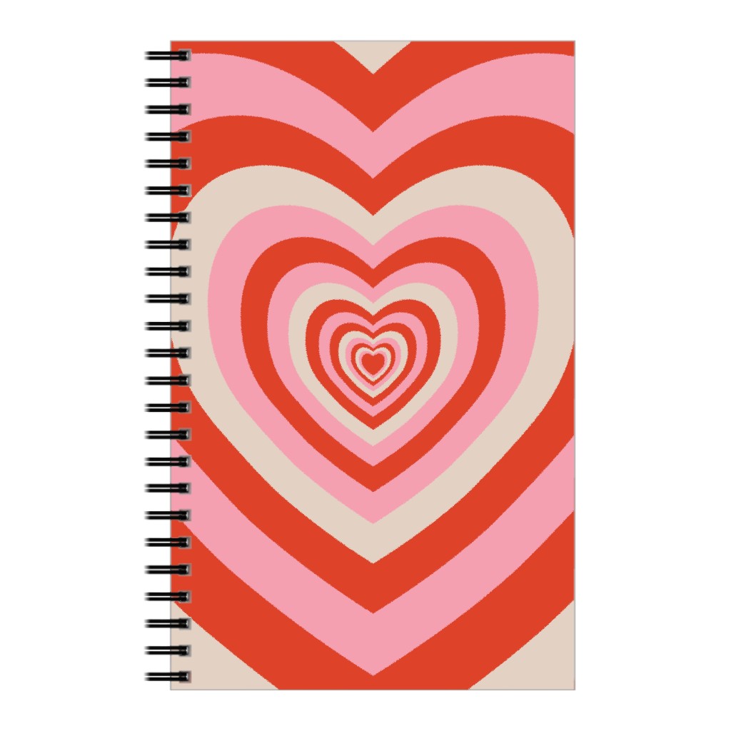 Heart Aesthetic Retro - Pink Notebook, 5x8, Pink, Bright Pink