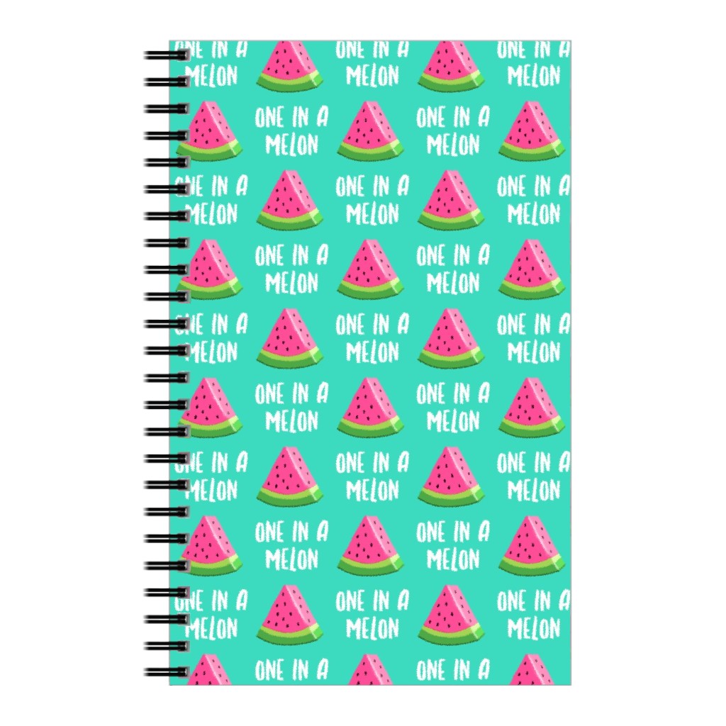One in a Melon - Watermelon - Pink on Teal Notebook, 5x8, Green