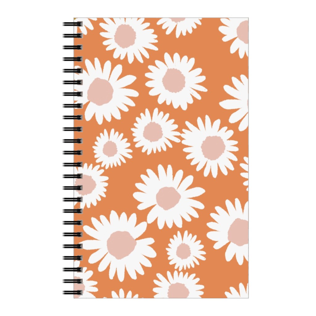 Boho Daisies - Flowers - Muted Orange and Blush Notebook, 5x8, Orange