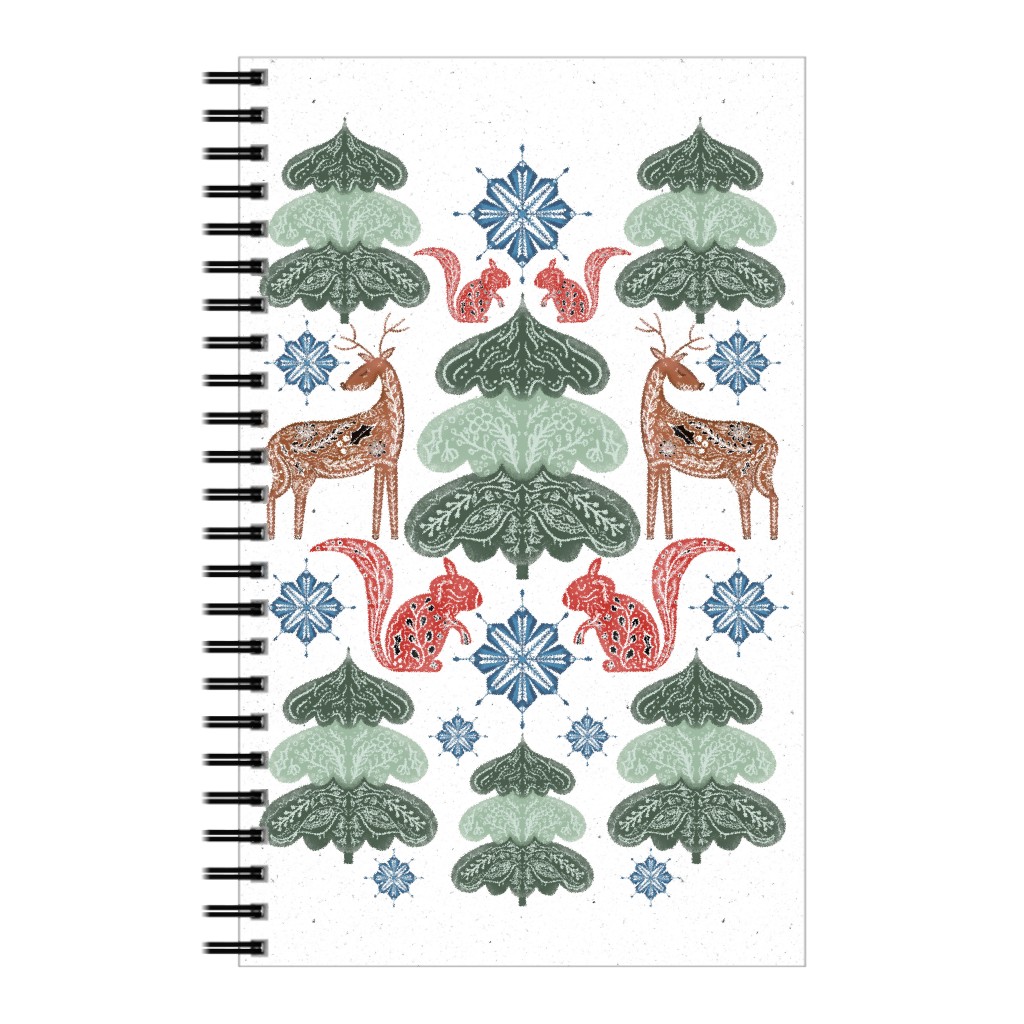 Scandi Woodland Forest & Animals - Green Notebook, 5x8, Green