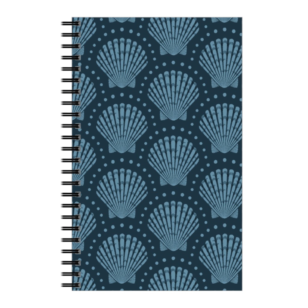 Pretty Scallop Shells - Navy Blue Notebook, 5x8, Blue