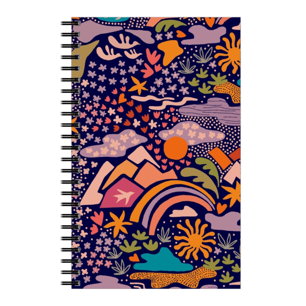 Ditsy Outdoor Adventure - Dark Blue Notebook, 5x8, Multicolor