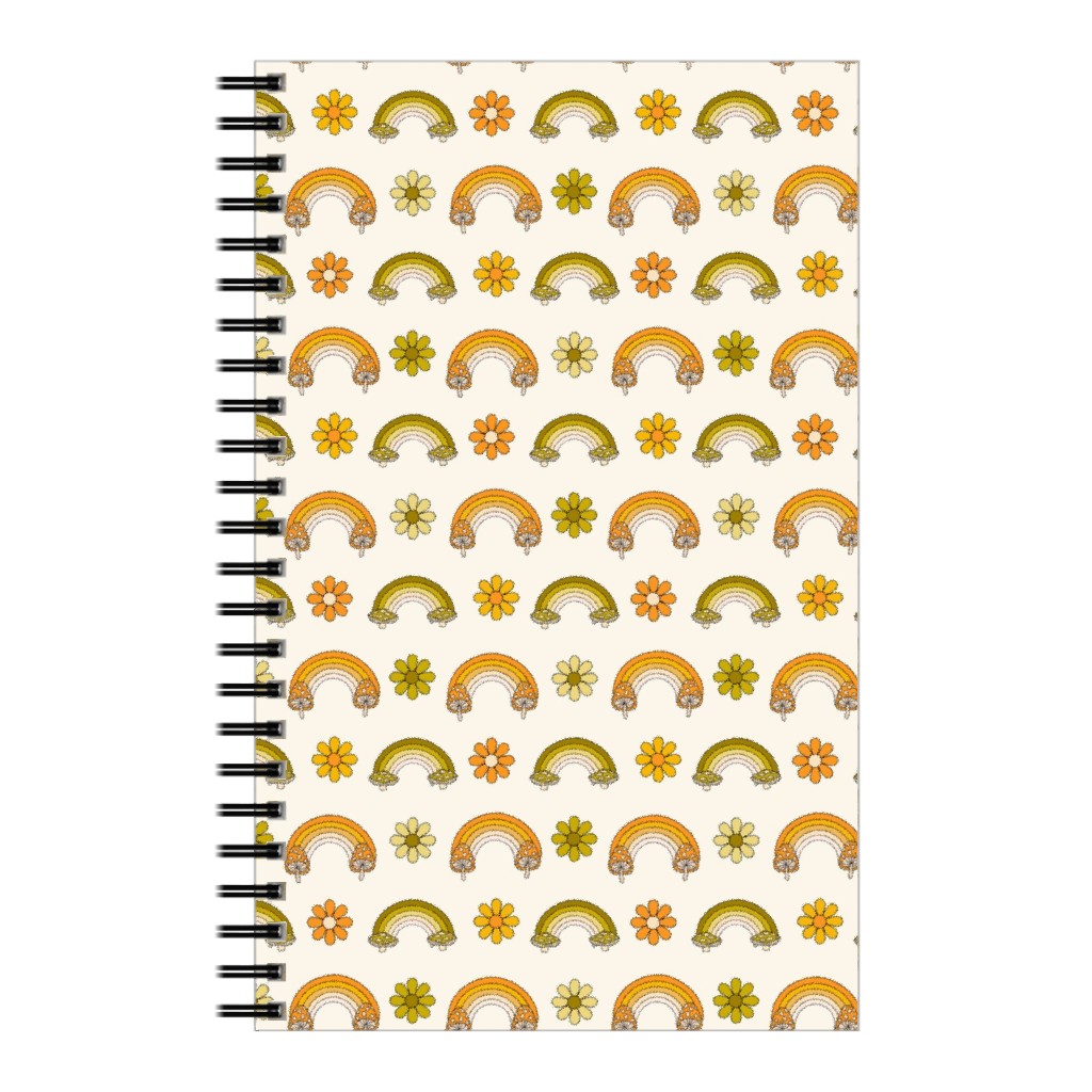 70s Mushroom Rainbow - Retro - Earthy Notebook, 5x8, Green
