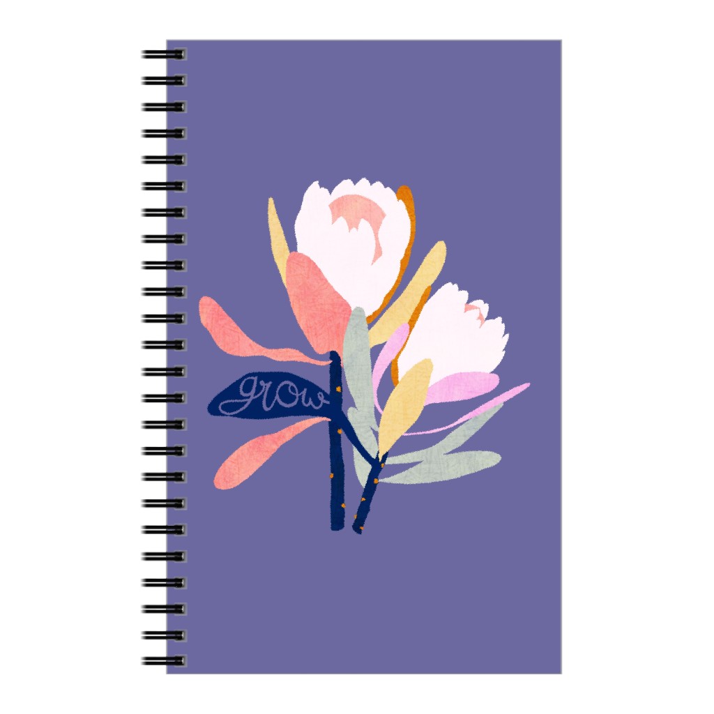 Protea Floral on Purple Notebook, 5x8, Purple, Purple