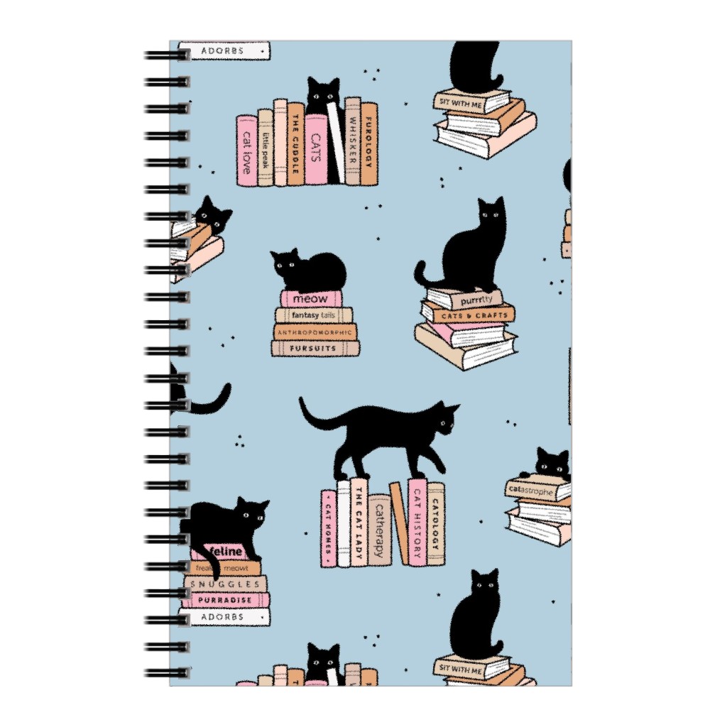 Cats and Books Notebook, 5x8, Blue, Coast