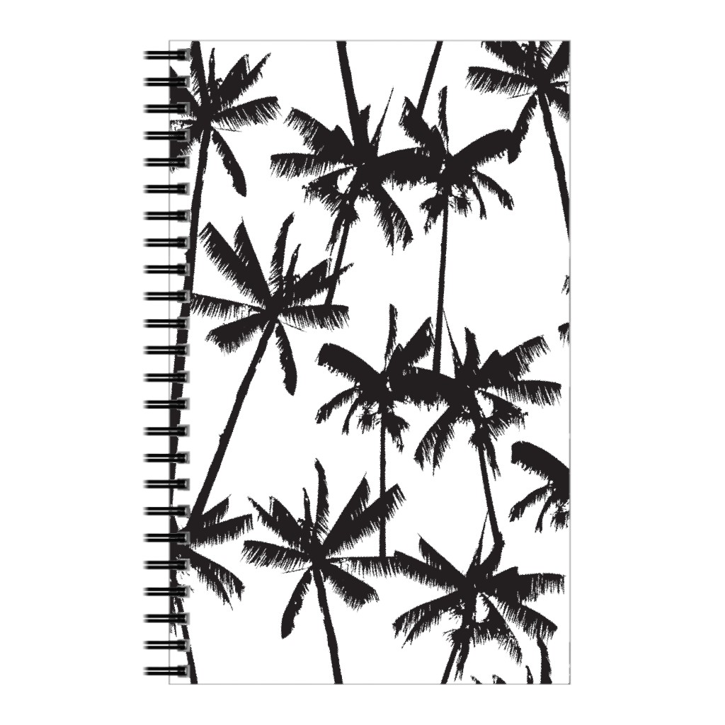 Aloha Palm Tree Silhouette - Black and White Notebook, 5x8, Black