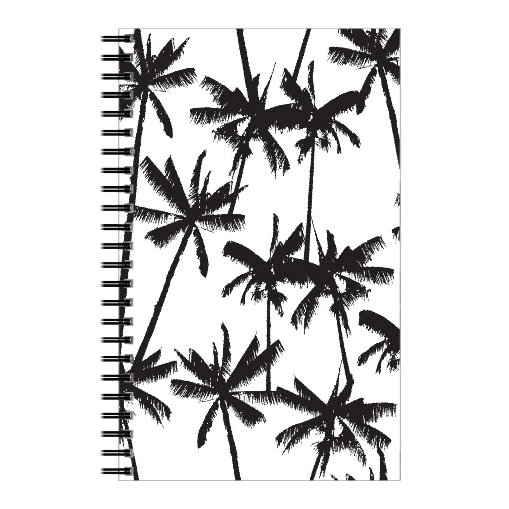 Aloha Palm Tree Silhouette - Black and White Notebook, 5x8, Black, Black