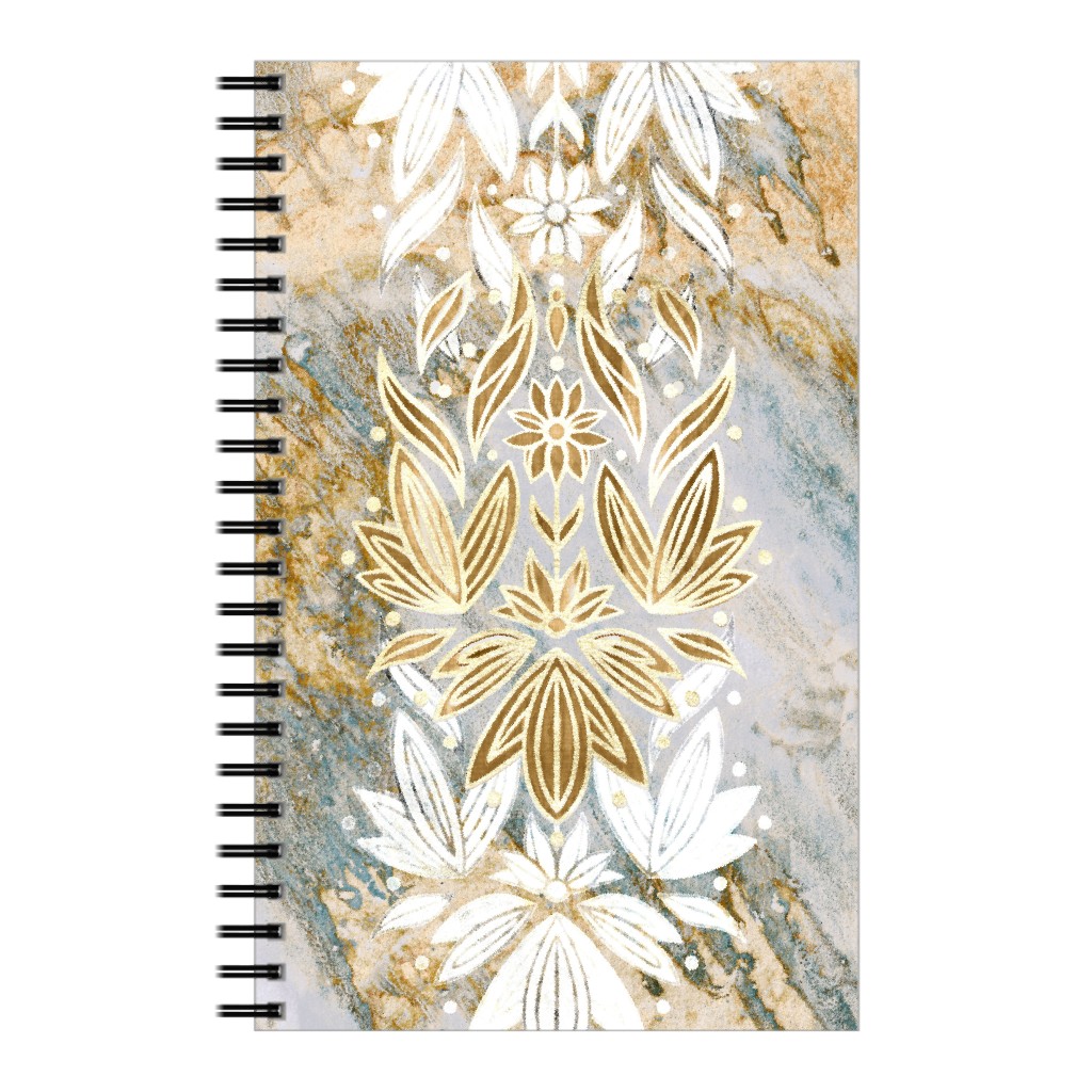 Floral Art Deco Marble Notebook, 5x8, Yellow