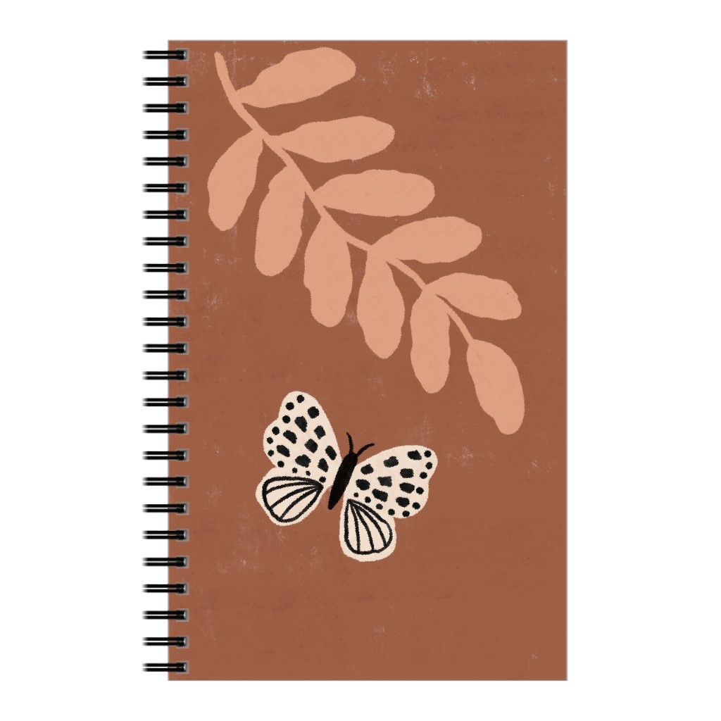 Butterfly and Leaves - Warm Notebook, 5x8, Brown