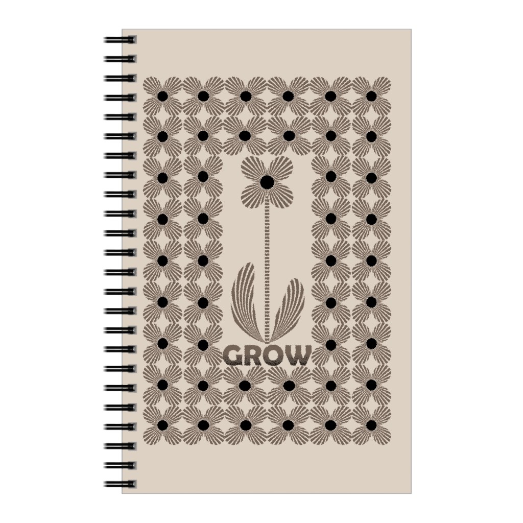 Grow Modern Flower - Beige and Black Notebook, 5x8, Beige