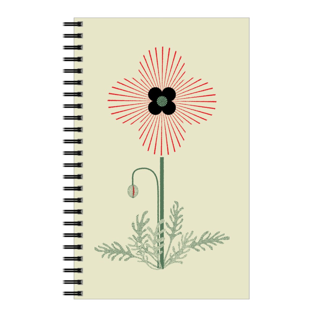 Abstract Poppy Flower - Red on Beige Notebook, 5x8, Red
