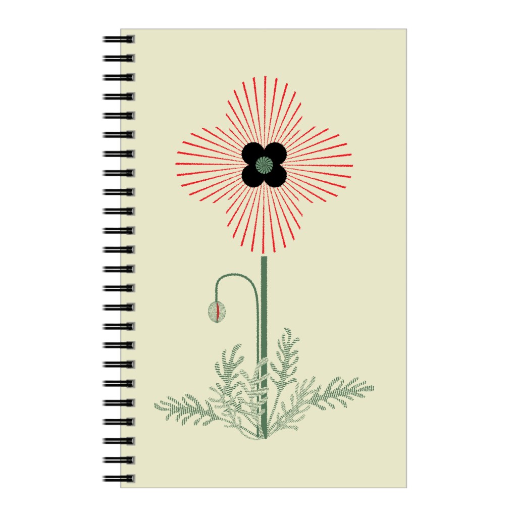 Abstract Poppy Flower - Red on Beige Notebook, 5x8, Red, Red
