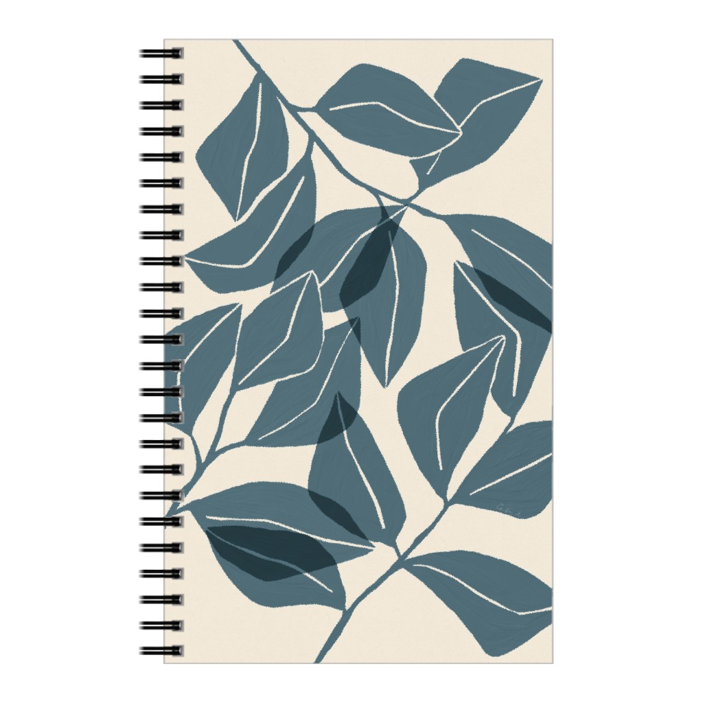 Botanical Ficus Leaves Notebook, 5x8, Blue