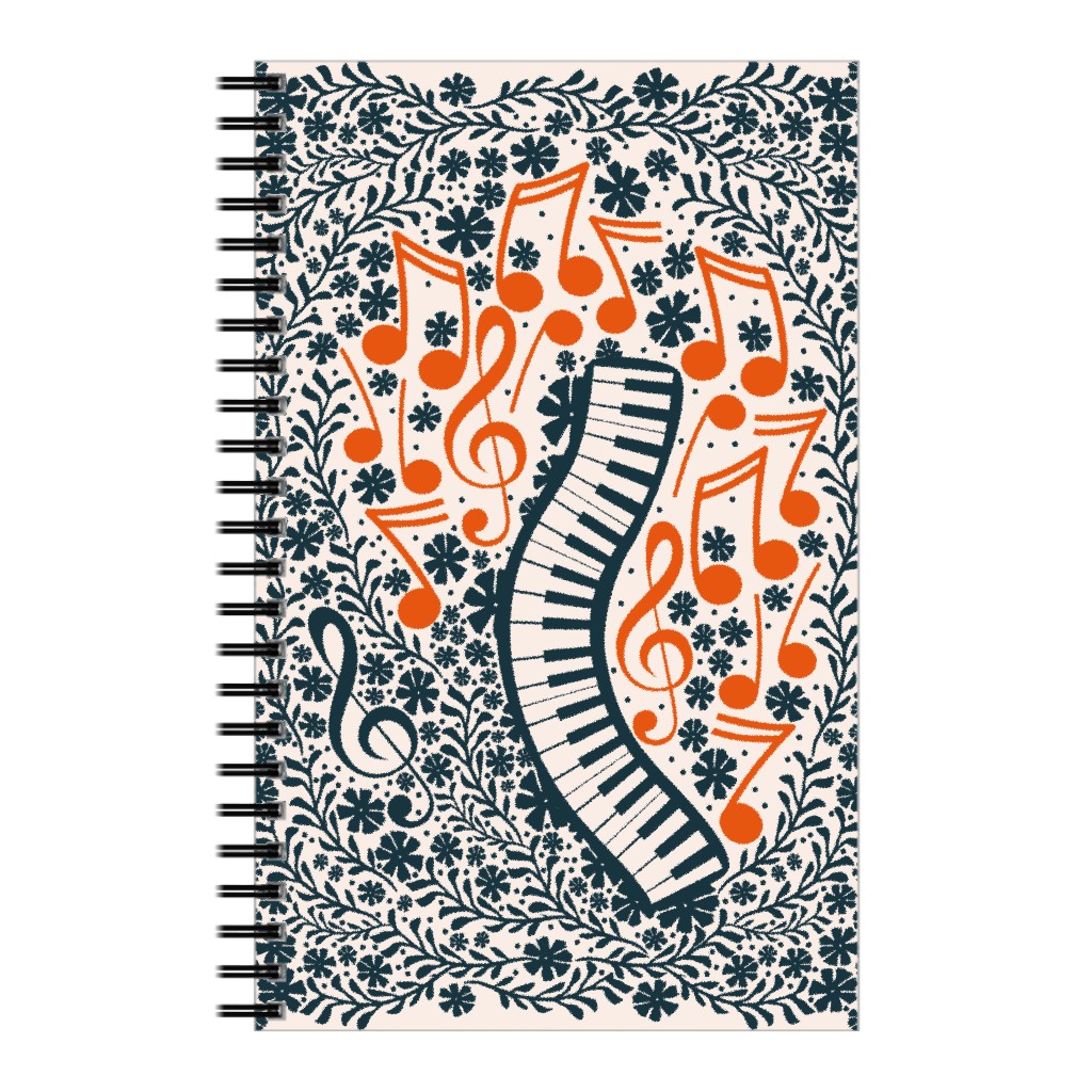 Piano Keyboard and Music Notes Notebook, 5x8, Blue