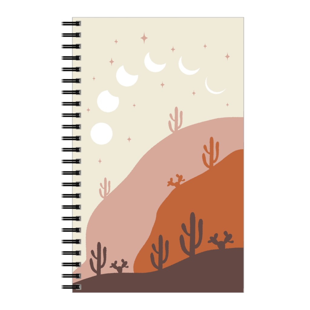 Mountains Cactus and Moon Phases - Orange and Pink Notebook, 5x8, Orange