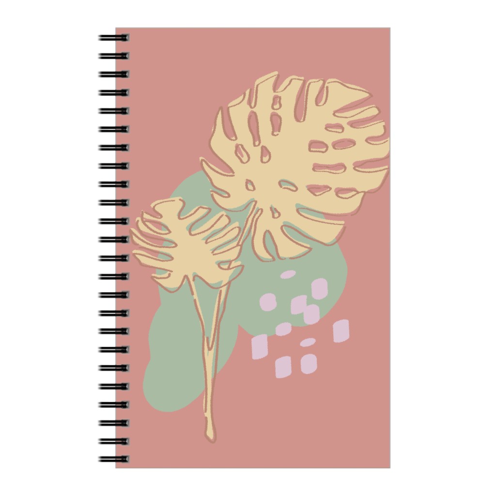 Modern Monstera Leaf - Pink Notebook, 5x8, Brown