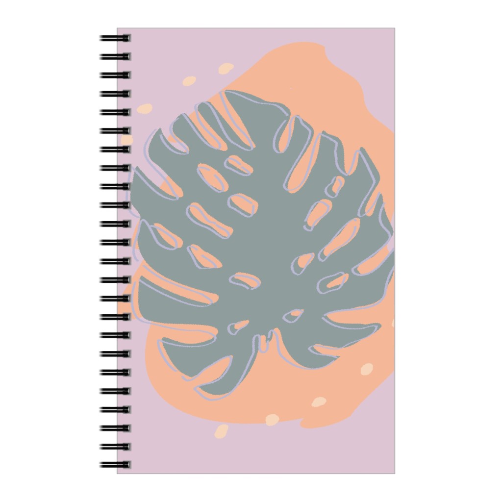 Modern Monstera Leaf - Green and Purple Notebook, 5x8, Green, Classic Green