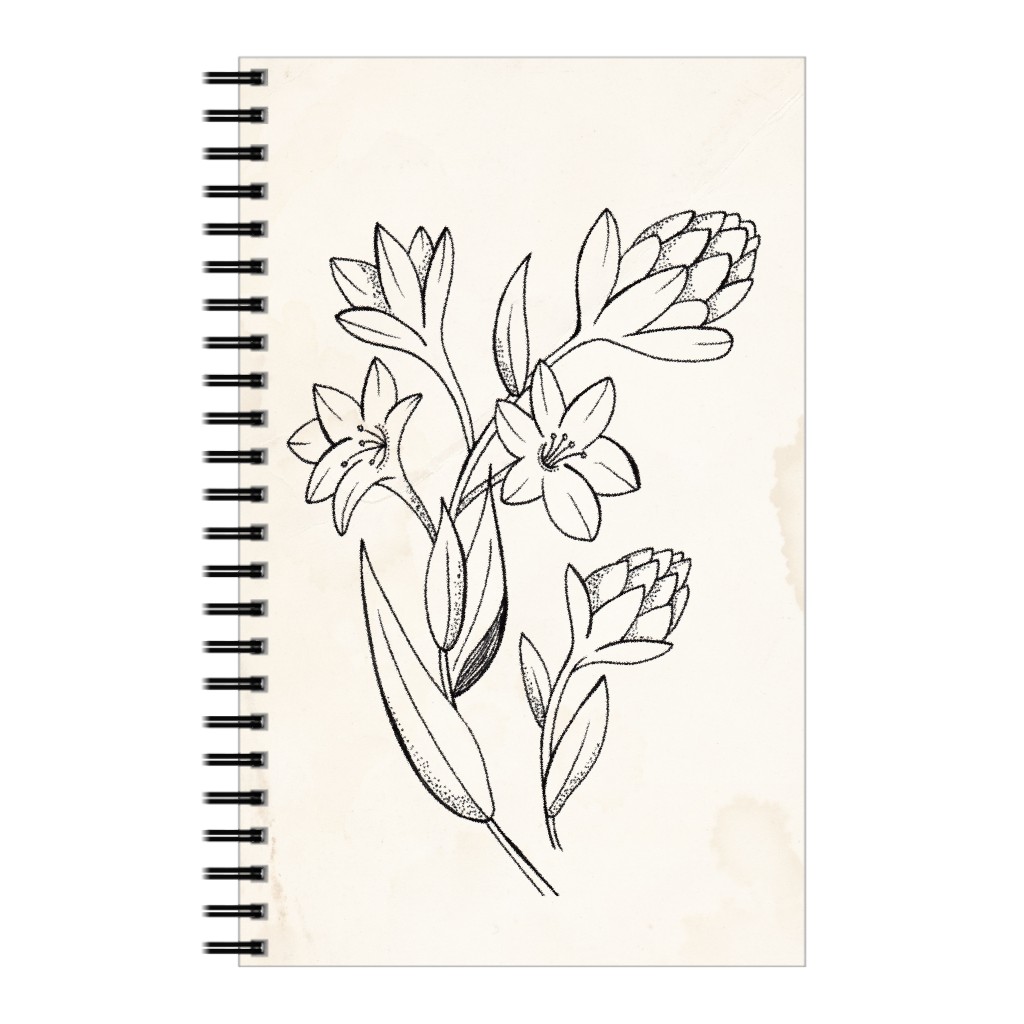 Vintage Tuberose Sketch - Beige and Black Notebook, 5x8, Beige, Pearl