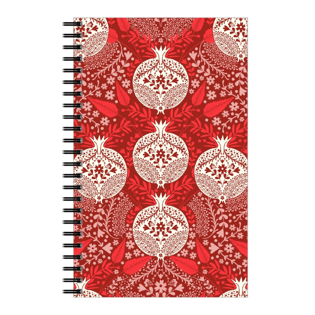 Pomegranate Garden - Red Notebook, 5x8, Red, Red