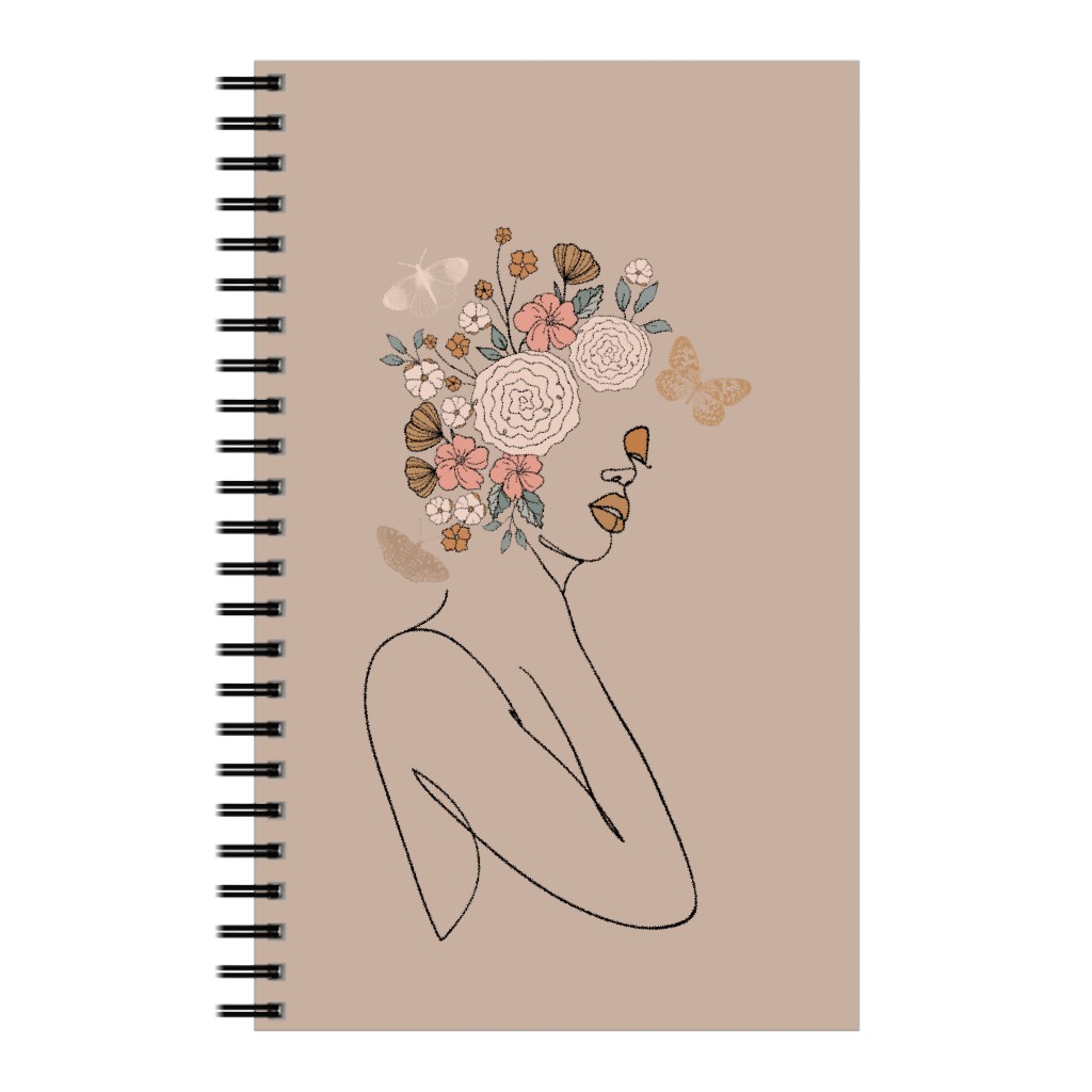 Botanical Feminine Sketch - Neutral Notebook, 5x8, Beige