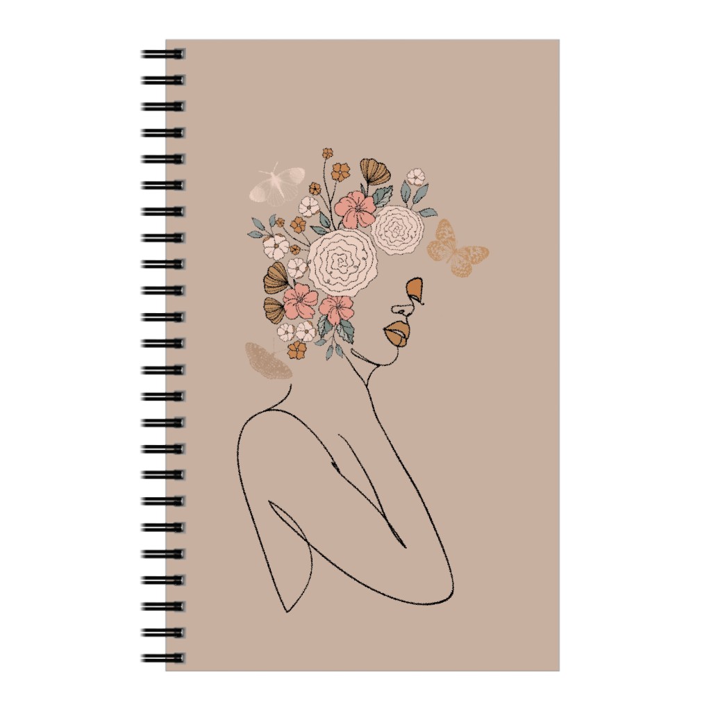 Botanical Feminine Sketch - Neutral Notebook, 5x8, Beige, Pearl