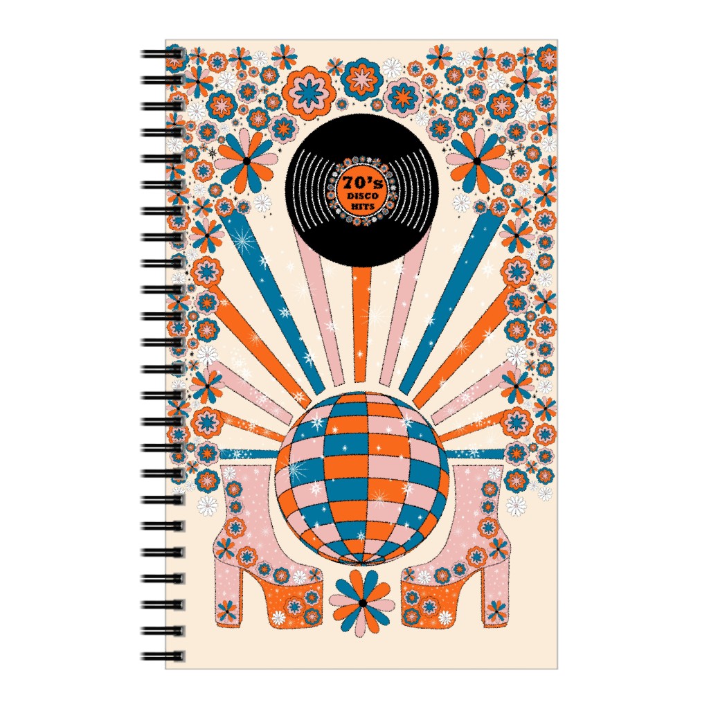 Retro 70s Disco Ball Vinyl - Multi Notebook, 5x8, Multicolor