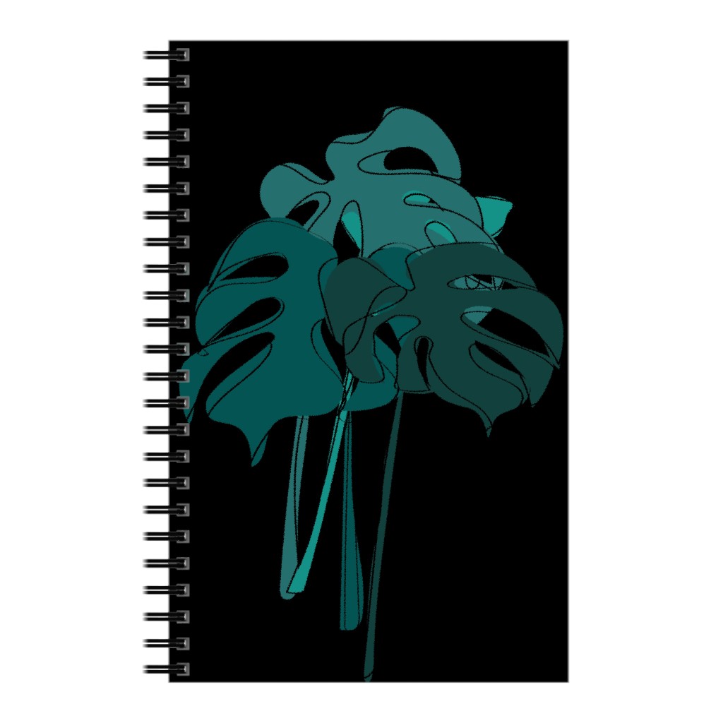 Modern Minimalist Monstera Bouquet - Green and Black Notebook, 5x8, Green, Classic Green