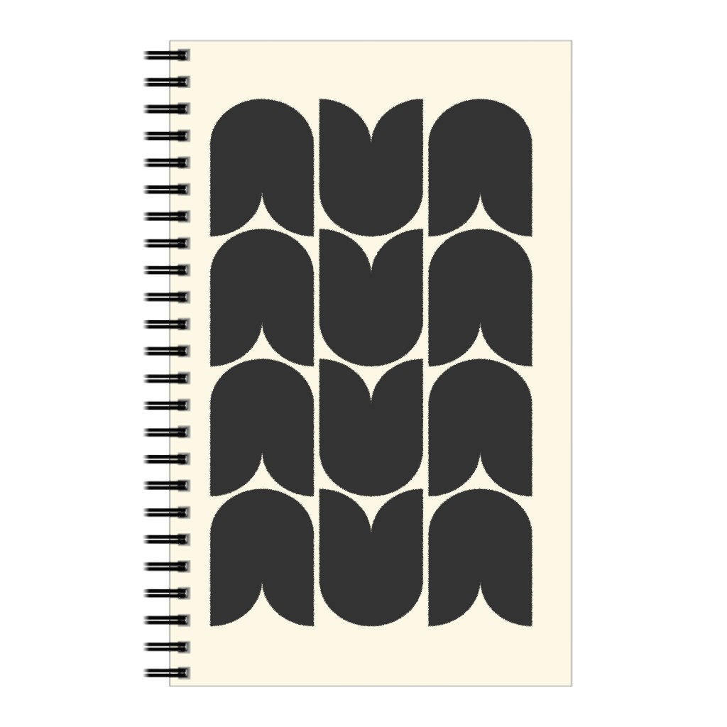 Minimal Geometric Abstract Bauhuas - Beige and Black Notebook, 5x8, Black