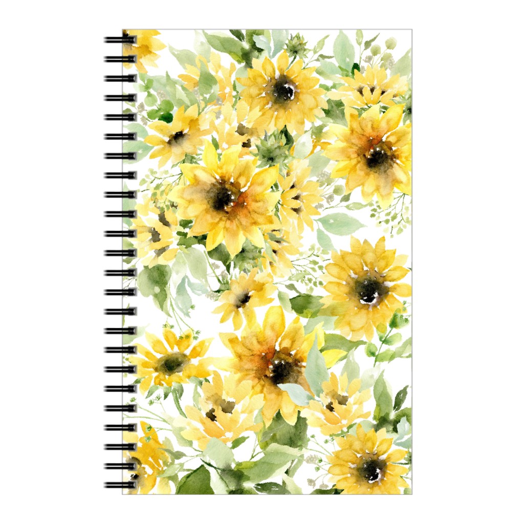 Field of Sunflowers Watercolor - Yellow Notebook, 5x8, Yellow