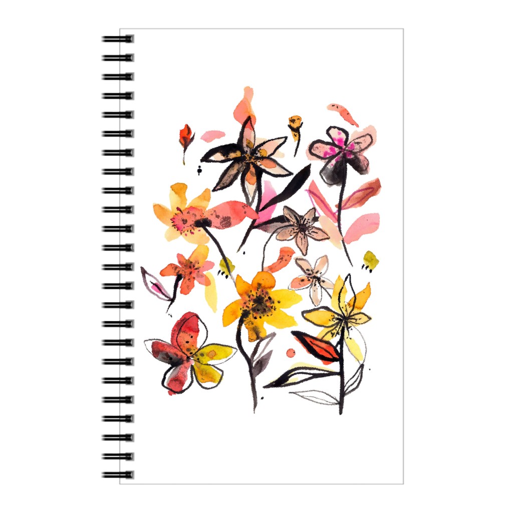 Ink Summer Floral - Pink and Yellow Notebook, 5x8, Pink
