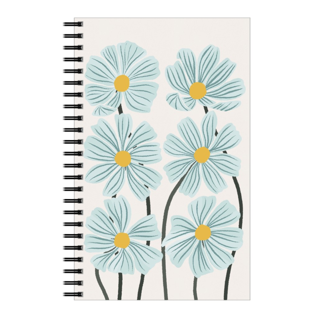 Botanical Cosmos Flowers Notebook, 5x8, Blue, Oasis