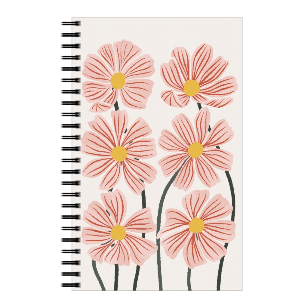 Botanical Cosmos Flowers Notebook, 5x8, Pink, Lavender Water