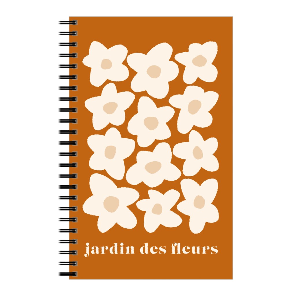 Botanical Graphic Retro Flower Garden Notebook, 5x8, Orange, Camel