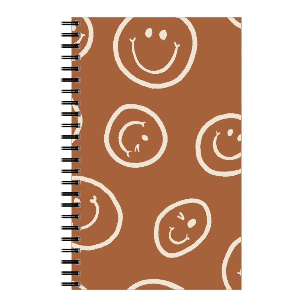 Smiley Winking Faces Notebook, 5x8, Brown, Burnt Sienna