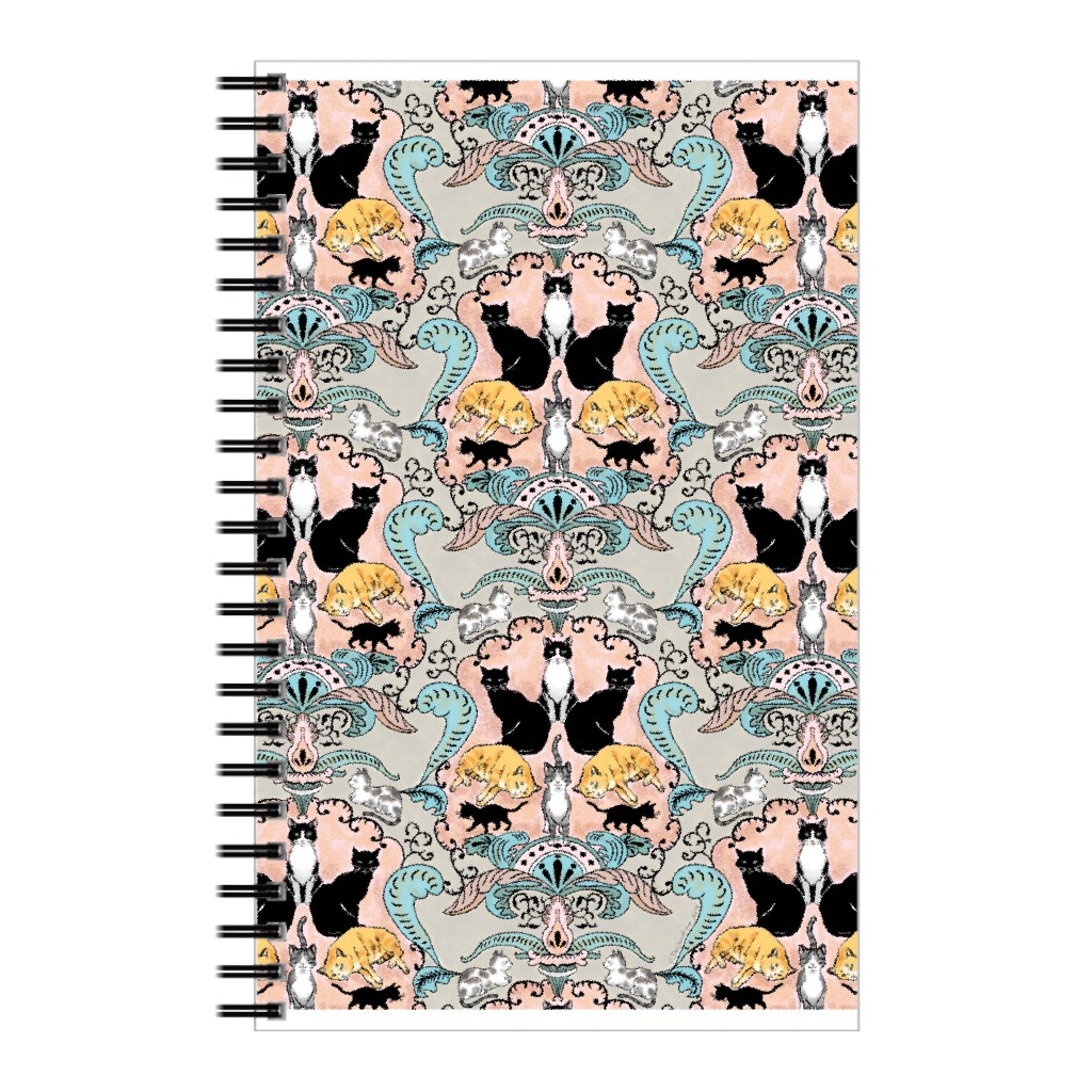Cat Damask Notebook, 5x8, Multicolor, Pebble