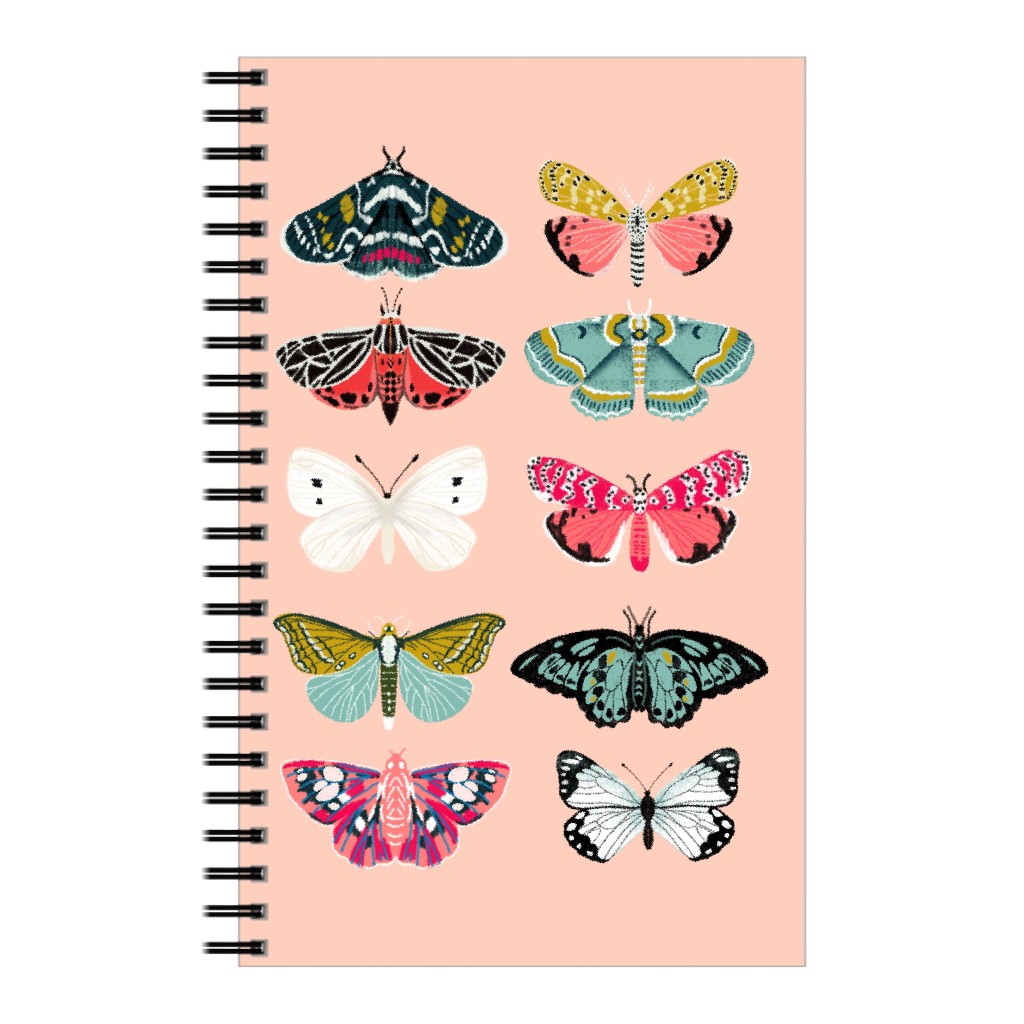 Moths & Butterflies Botanic Nature - Multi on Pink Notebook, 5x8, Multicolor