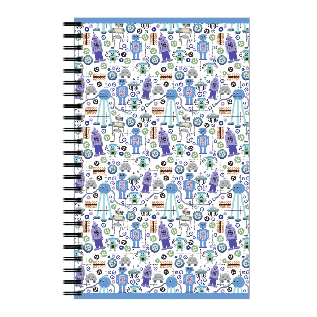 Retro Robots - Blue Notebook, 5x8, Blue, True Blue