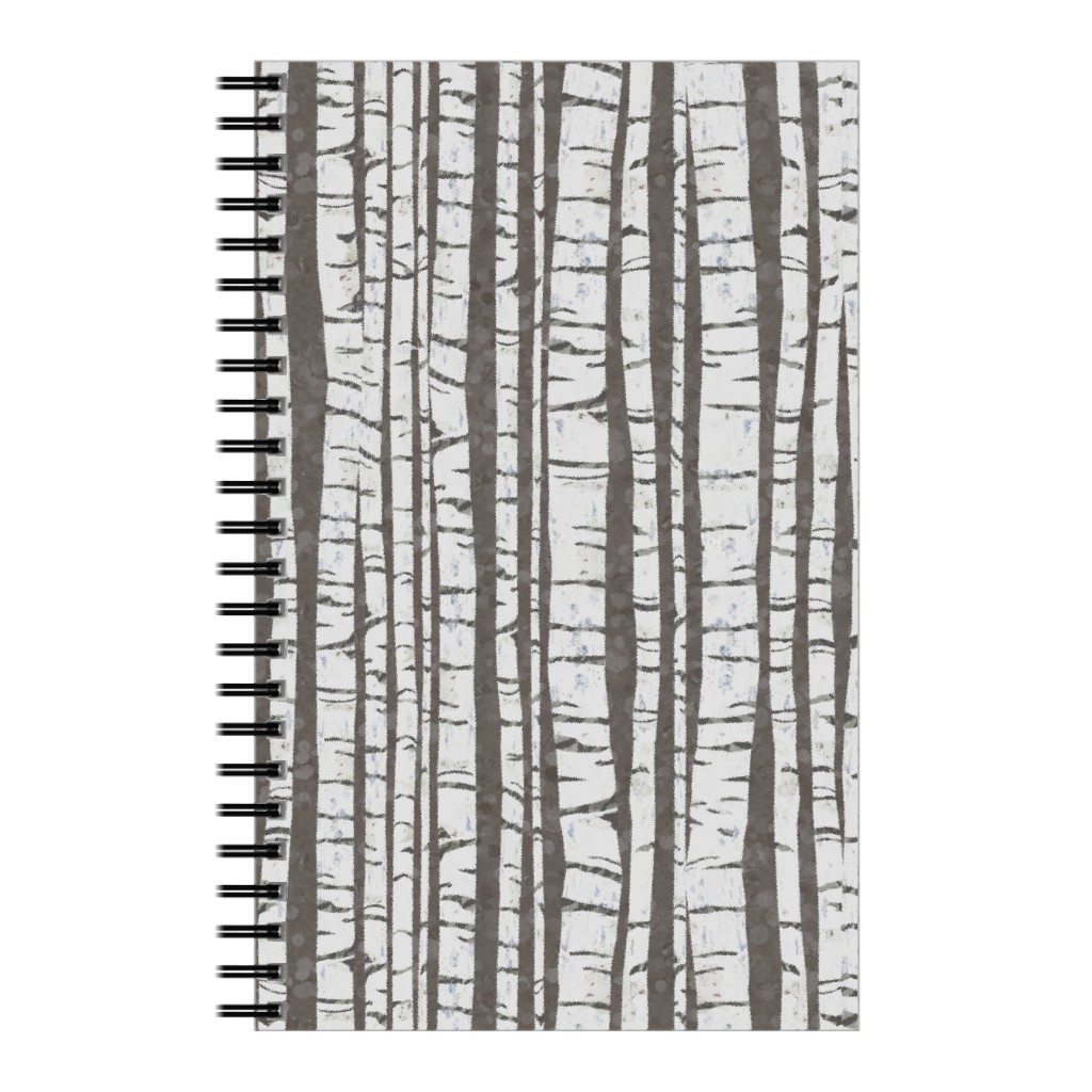 Birch Trees - White on Brown Notebook, 5x8, Gray
