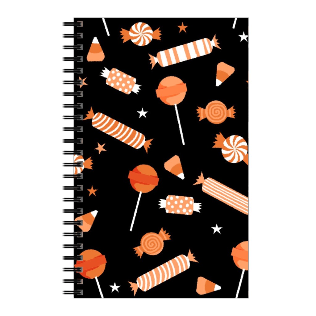 Halloween Candy - Orange and Black Notebook, 5x8, Black