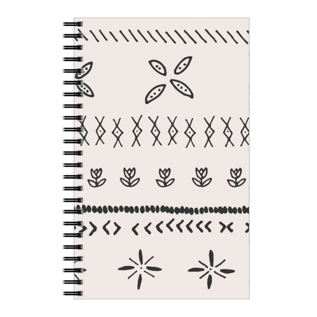 Boho Print Notebook, 5x8, Beige, Silver Lining