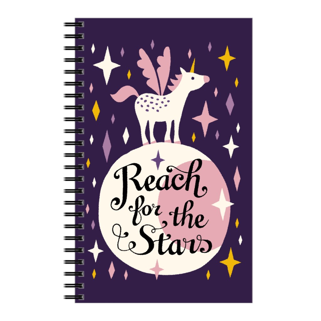 Unicorn Reach for the Stars - Pink & Purple Notebook, 5x8, Pink