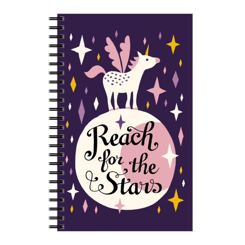 Unicorn Reach for the Stars - Pink & Purple Notebook, 5x8, Pink, Bright Pink