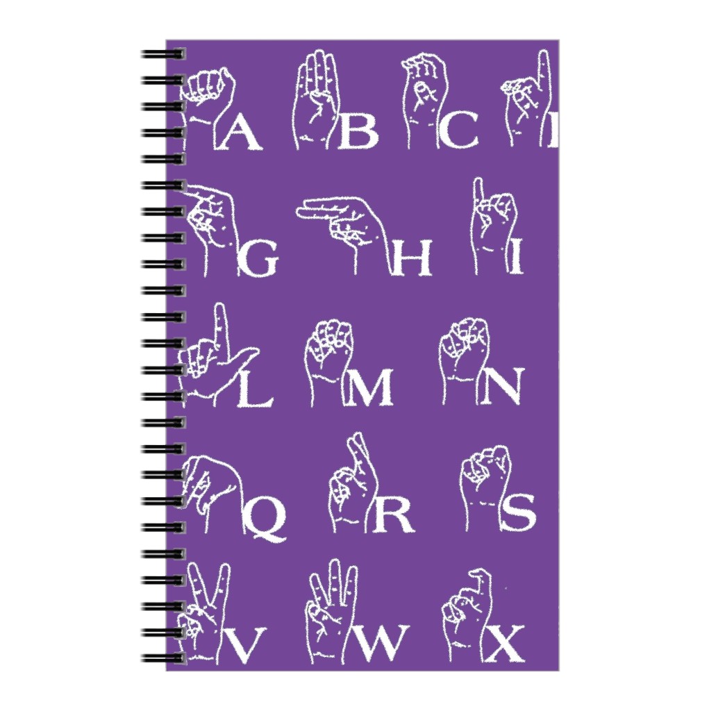 Sign Language Alphabet Notebook, 5x8, Purple